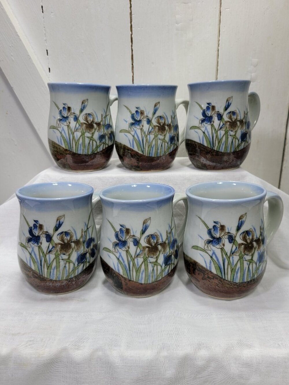 Vintage Otagiri Iris Stoneware Mugs - Set of 6